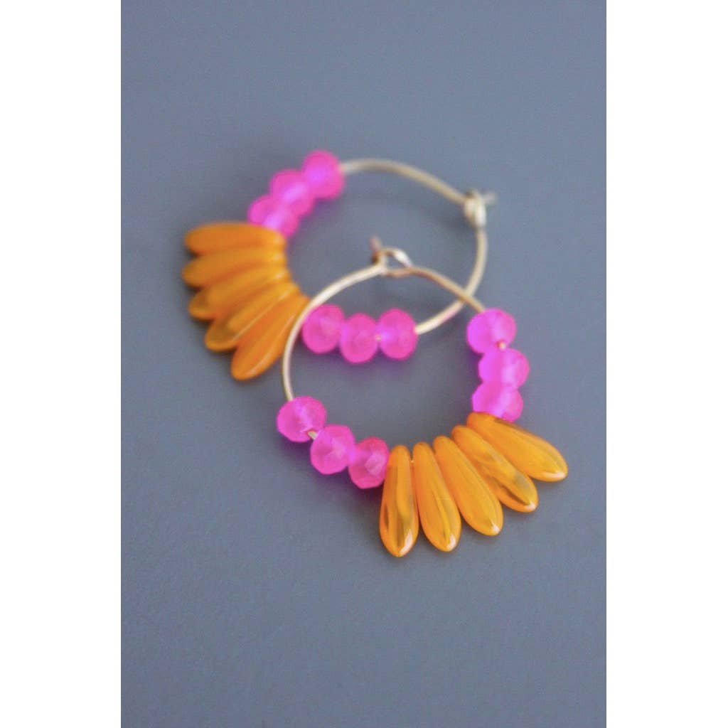 David Aubrey • Glass Bead Hoop Earrings • Pink Orange