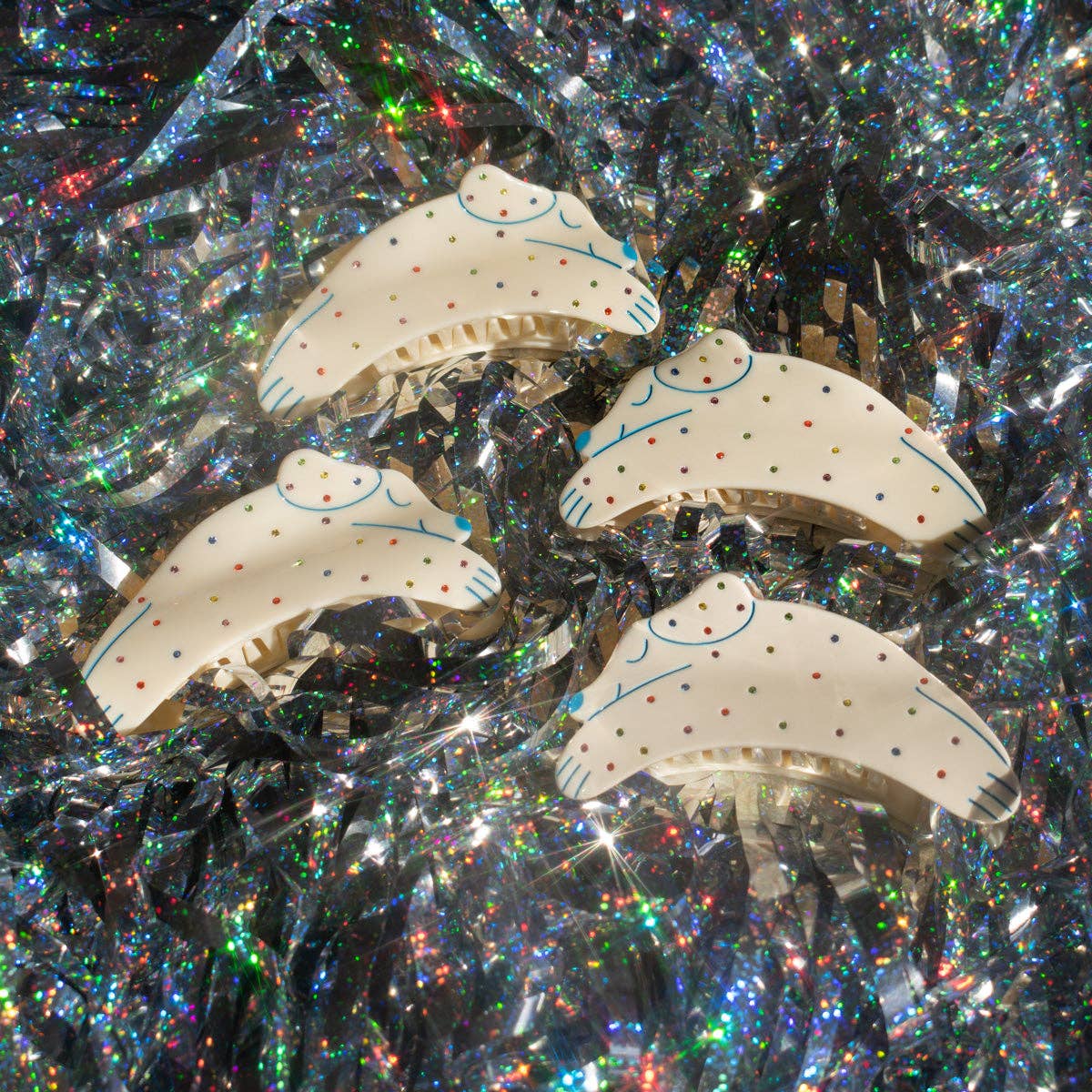 Puppy Dog Rainbow Hair Claw • Rhinestone and Cream