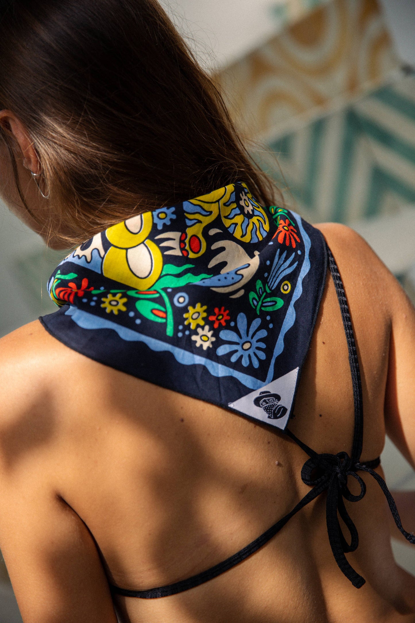 Organic Cotton Bandana • Tropic Like It's Hot • Navy & Yellow