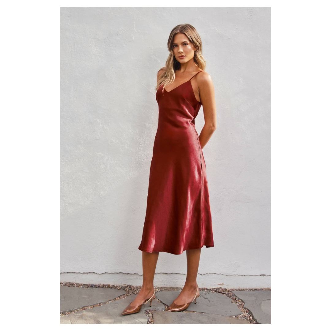 Satin Bias Cut Slip Dress • Burgundy Red