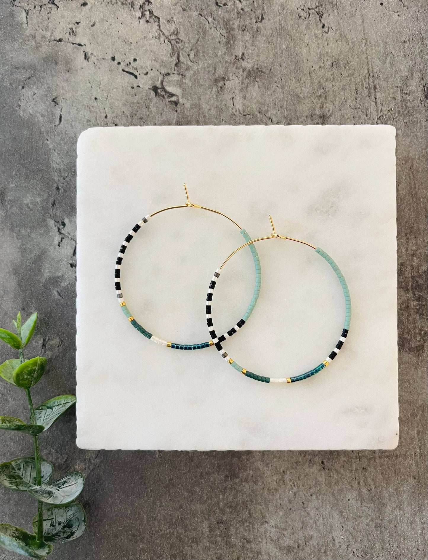 Beaded Hoop Earrings • Sea Foam Green • Pick Your Size