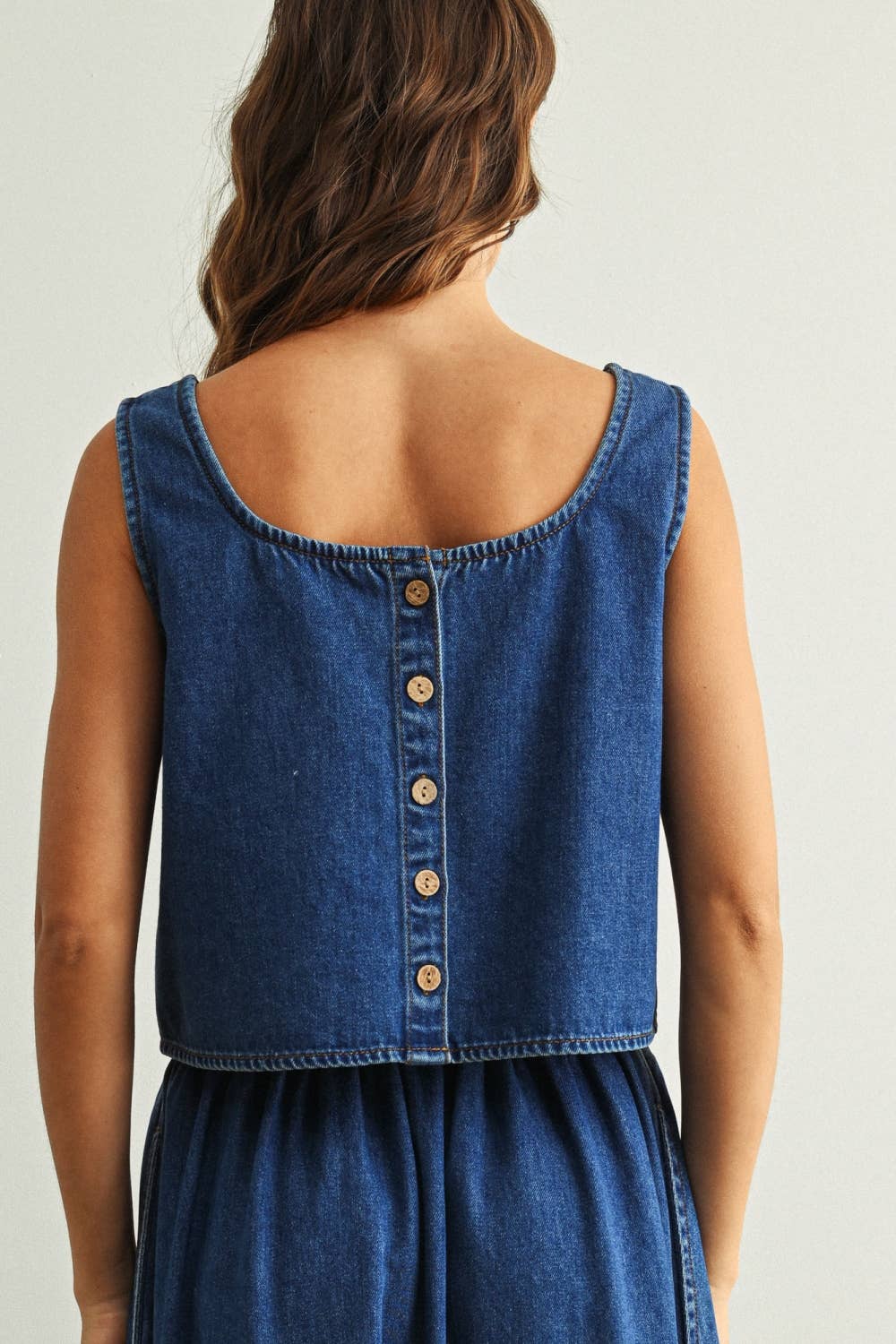 Denim Button Back Tank • Classic Wash