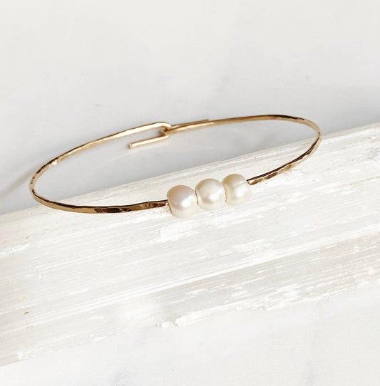 Sliding Pearl Cuff Bracelet • Gold Filled