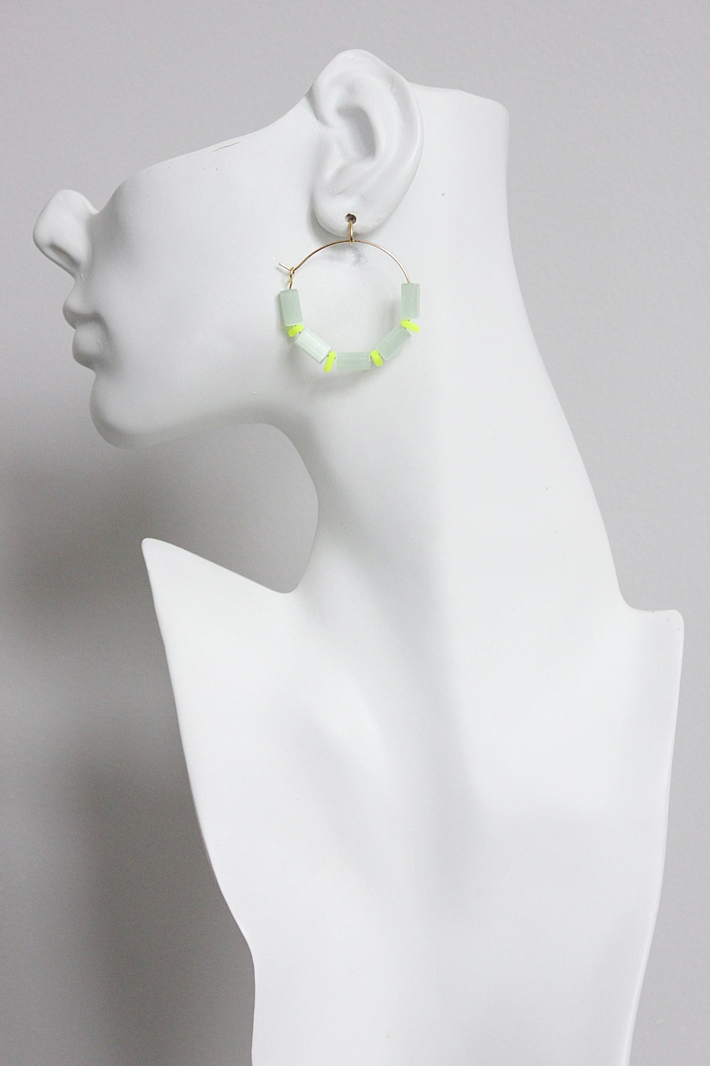 David Aubrey • Beaded Hoop Earrings • Mint Green Neon Yellow
