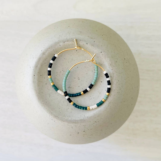Beaded Hoop Earrings • Sea Foam Green • Pick Your Size
