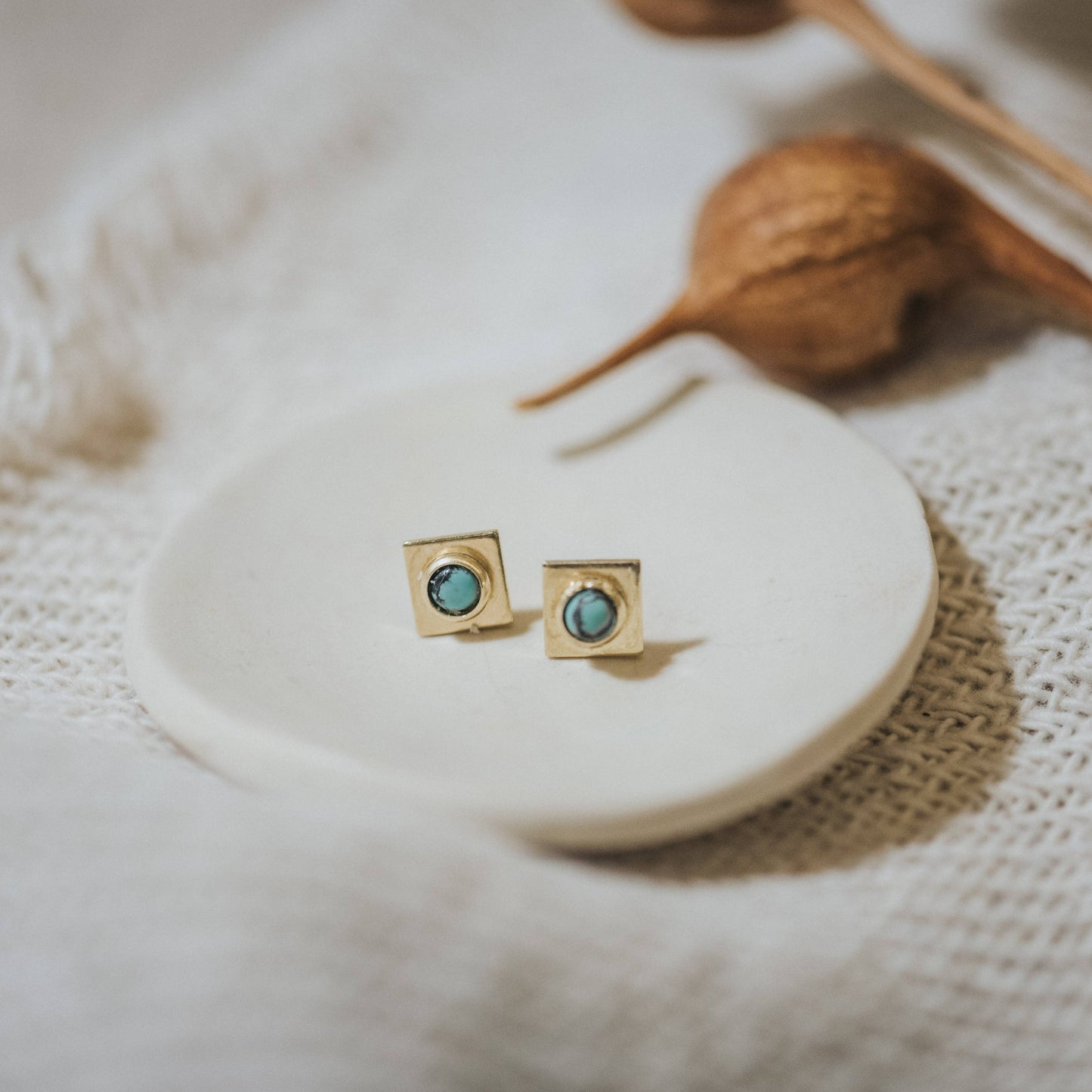Finn Stud Earrings • Brass & Turquoise