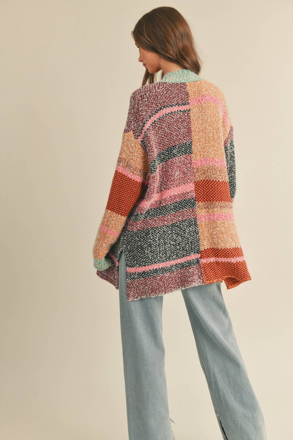 Oversized Color Block Cardigan • Burgundy Orange