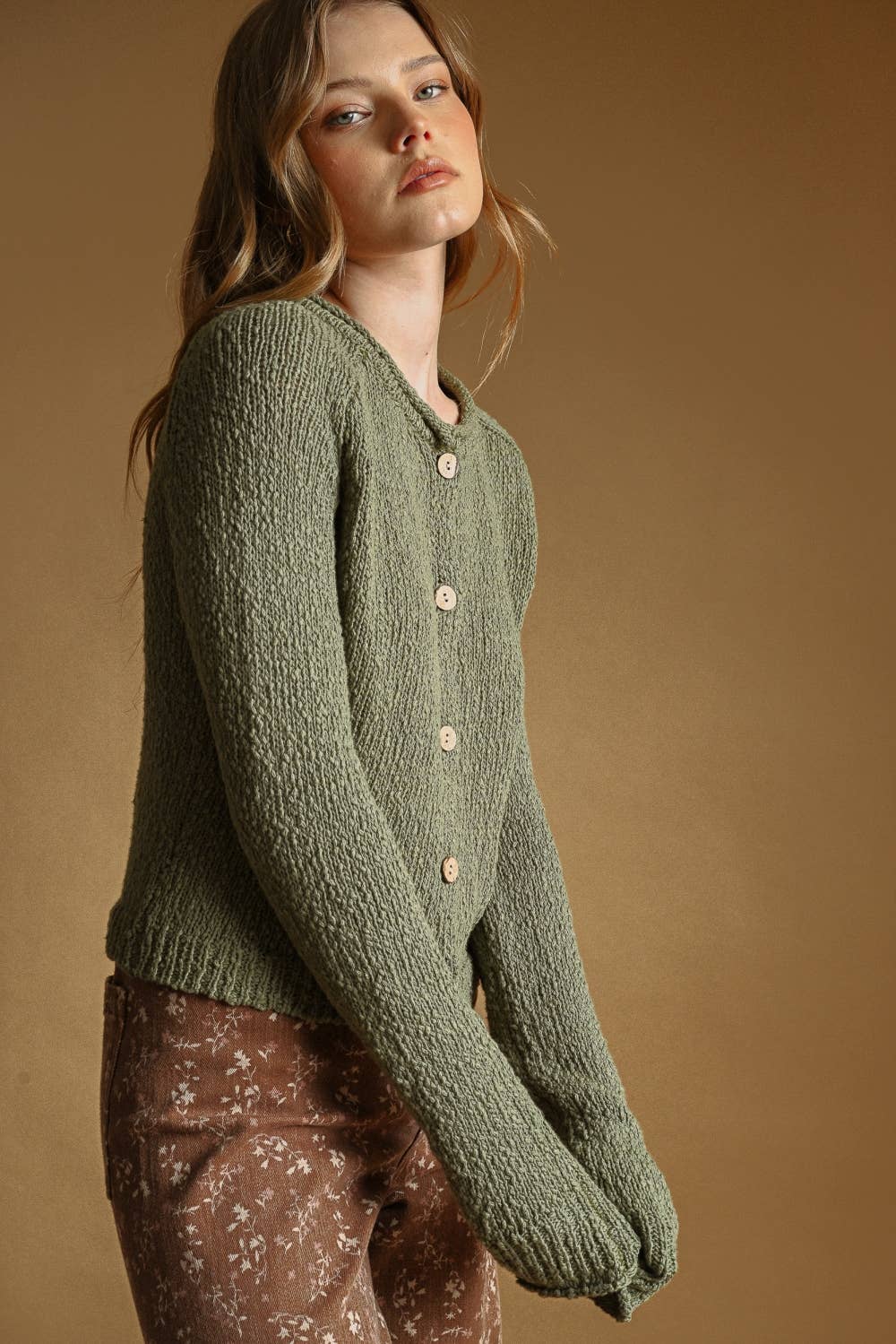 Cotton Slub Cardigan • Olive Green