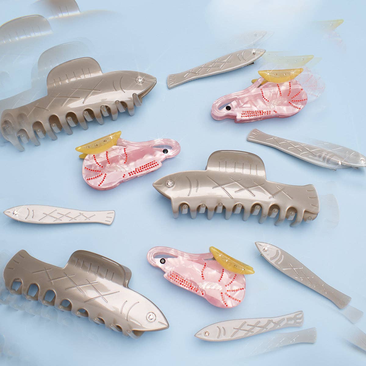 Herring Fish Silver Acetate Hair Claw • Rhinestone Eye