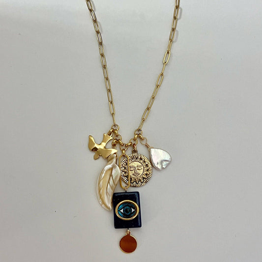 Sandrine French Studio • Peace Charm Necklace • Lapis & Pearl