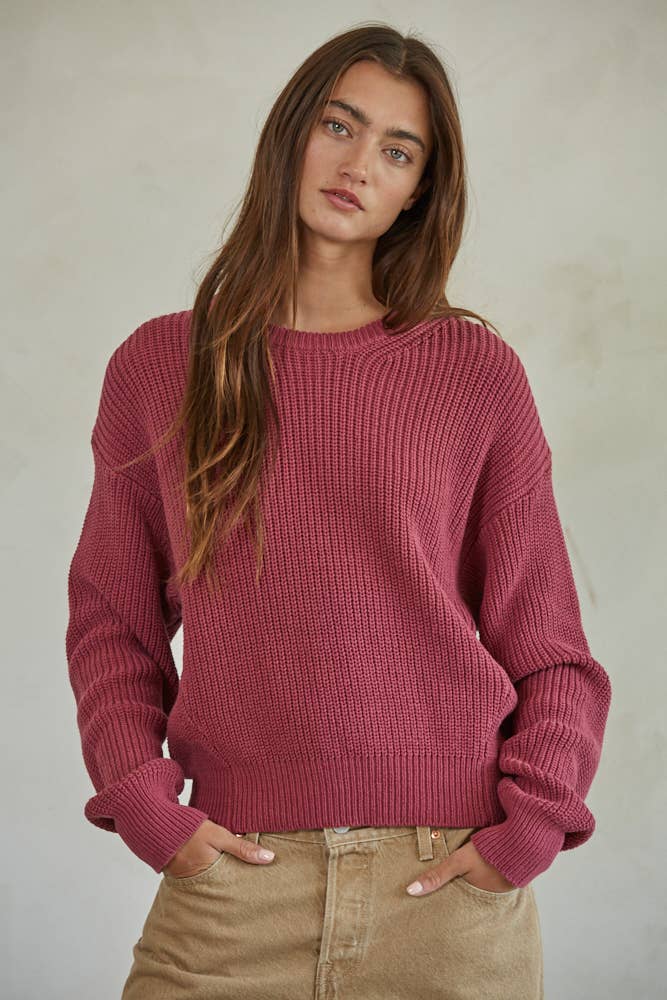 Cotton Pullover Sweater • Cranberry