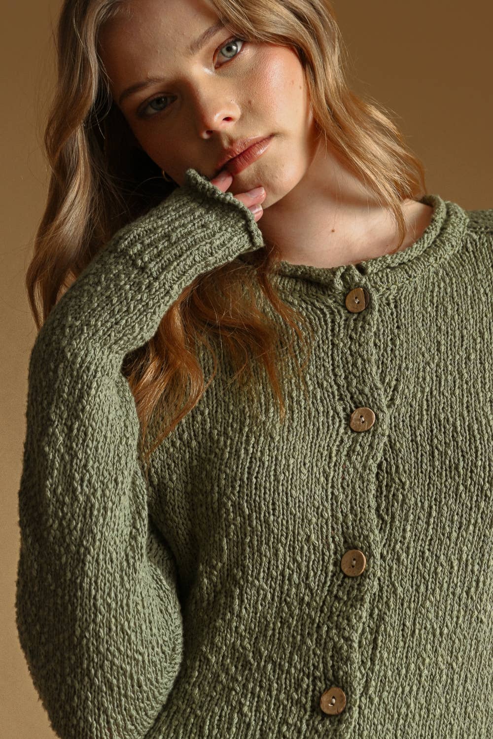 Cotton Slub Cardigan • Olive Green