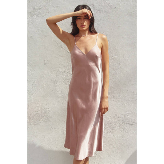 Satin Bias Cut Slip Dress • Dried Rose