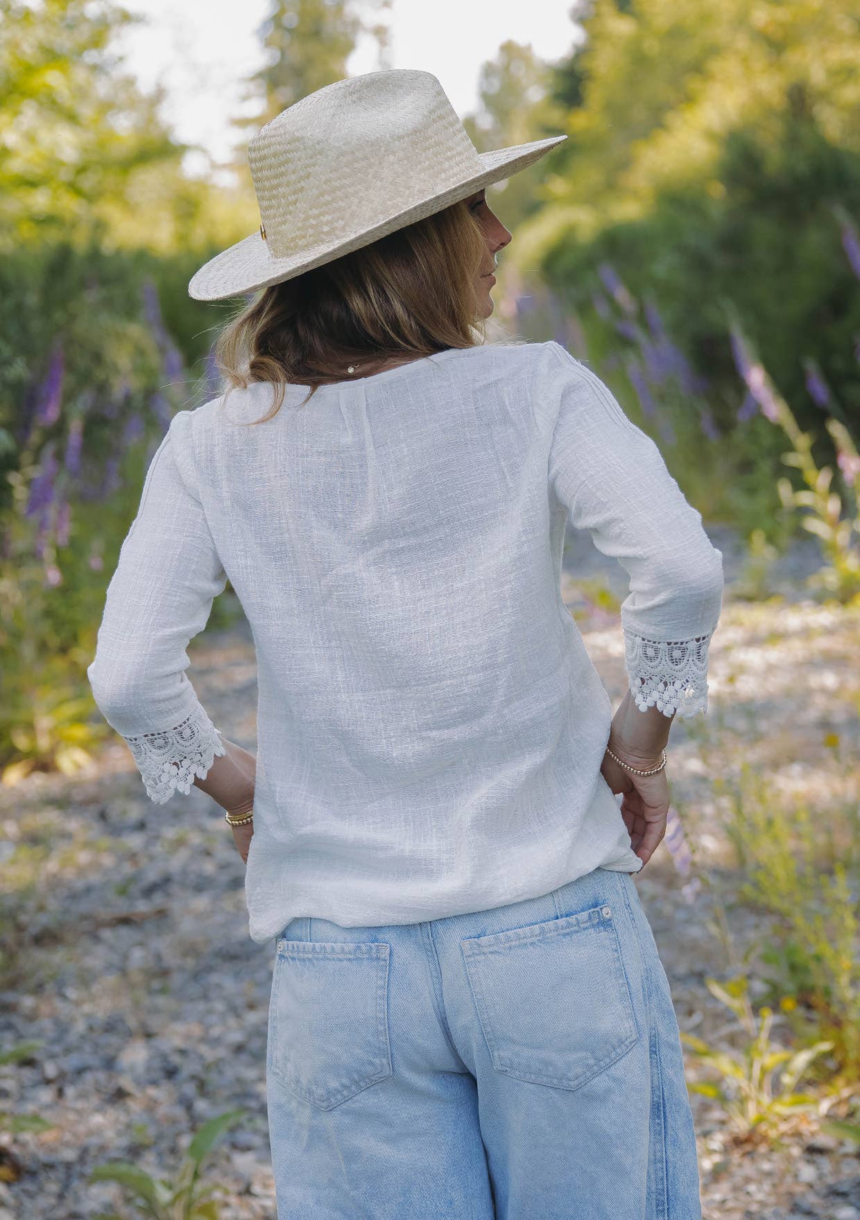 Lace Detail V-Neck Button Down Blouse • Vanilla