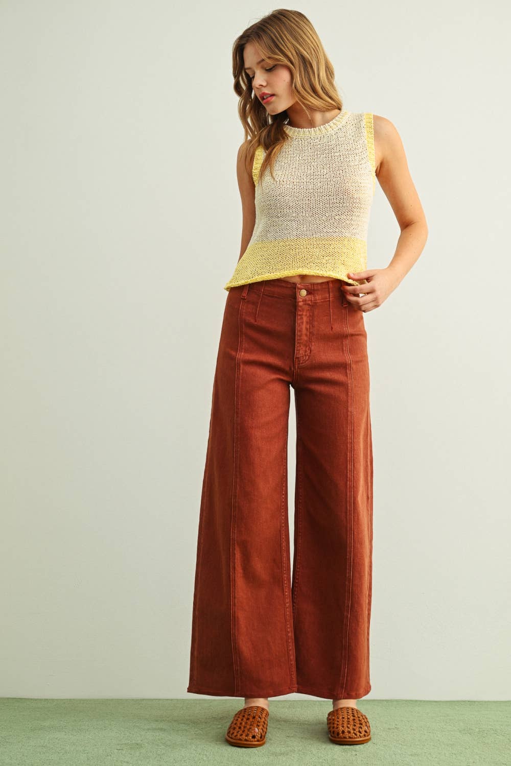 Wide Leg Stretch Denim • Terracotta