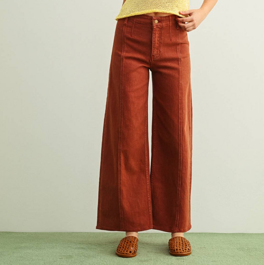 Wide Leg Stretch Denim • Terracotta