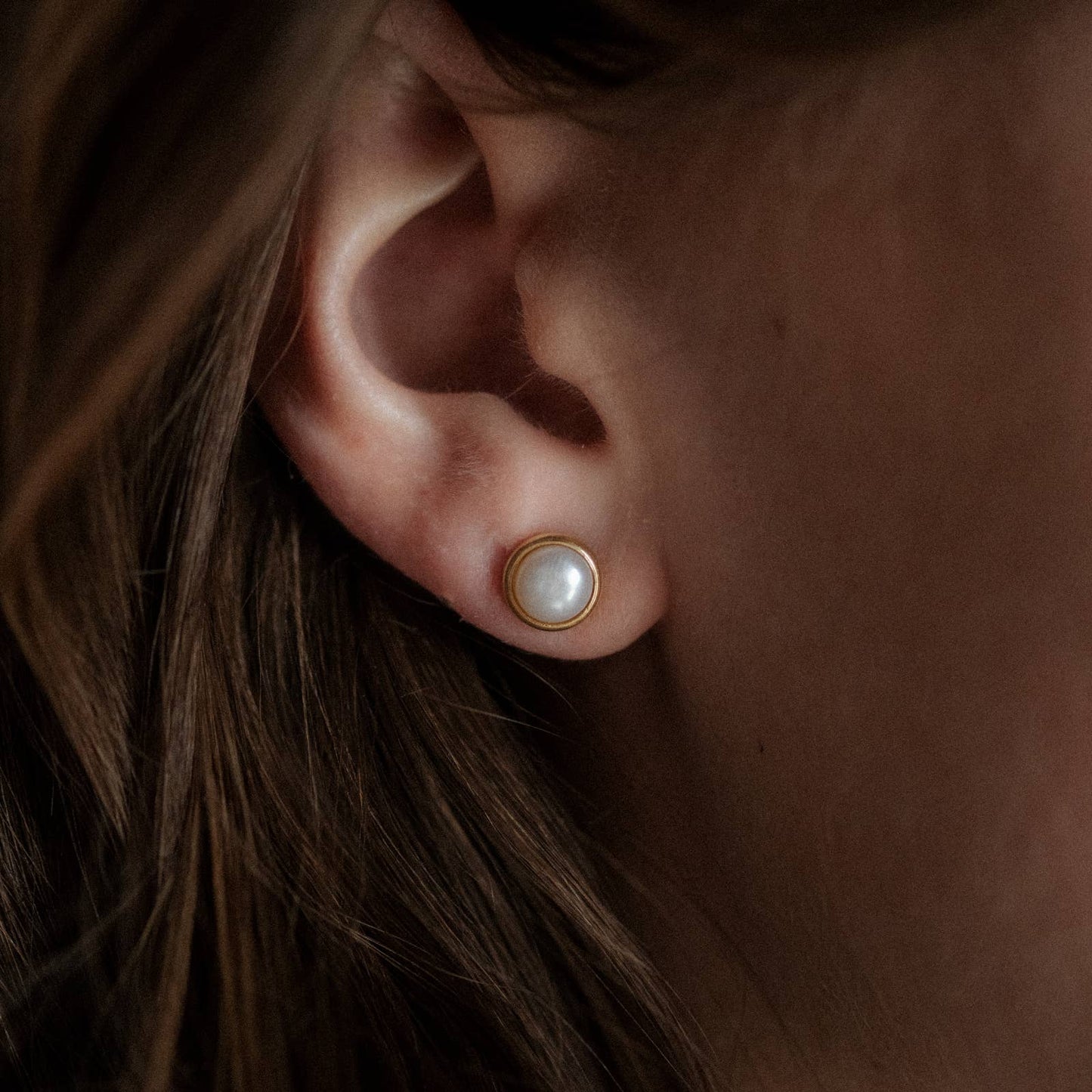 Common Form • Hyalite Stud Earrings • Brass & Pearl