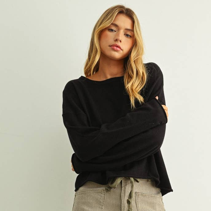 Lightweight Cotton Cashmere Sweater • Black