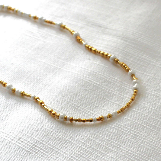 The Silver Wren • Gold & Pearl Unity Seed Bead Necklace