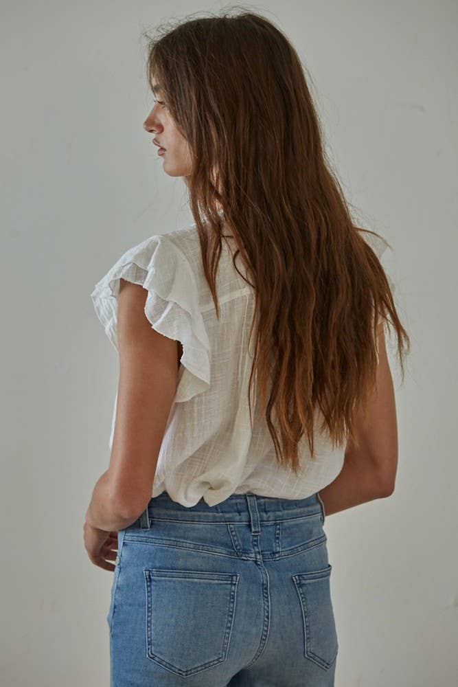 Ruffle Linen Blend Blouse Off White