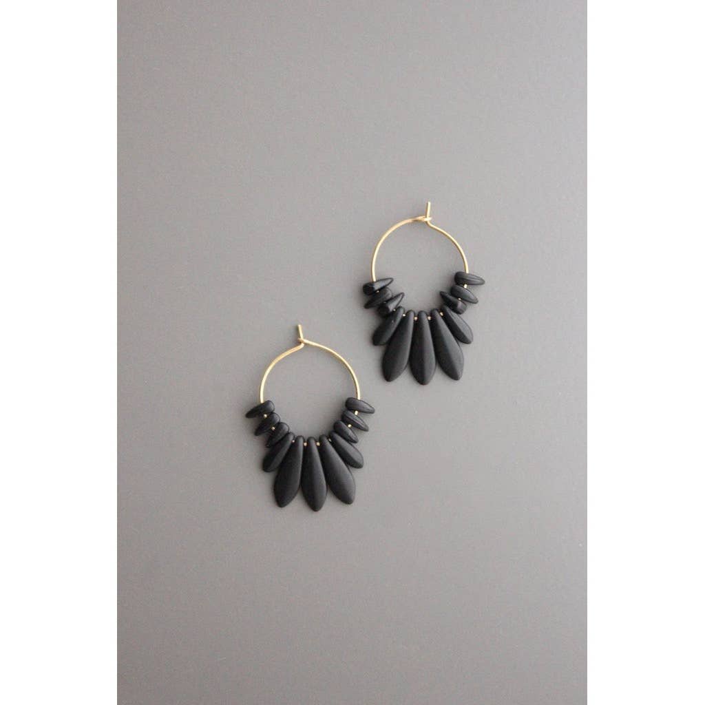 David Aubrey • Glass Bead Hoop Earrings • Matte Black