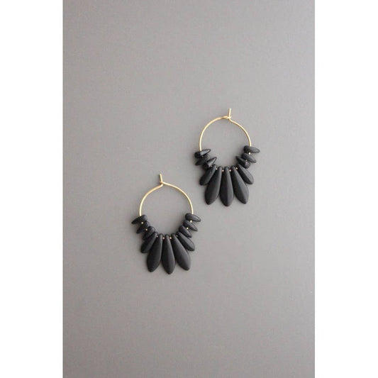David Aubrey • Glass Bead Hoop Earrings • Matte Black