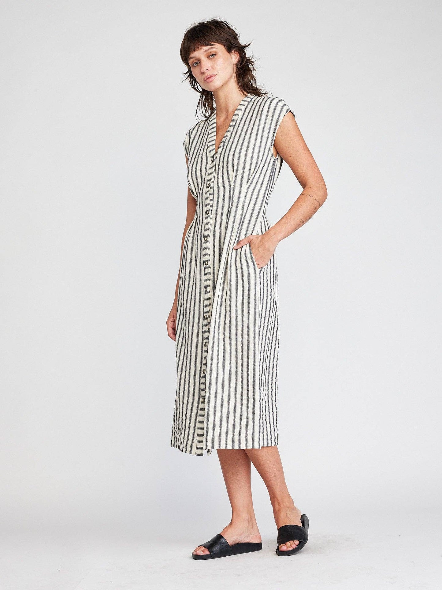 Self Contrast • Jamila Stripe Midi Dress • Black & White