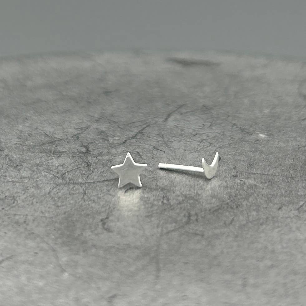 Tiny Star + Moon Stud Earrings • Sterling Silver
