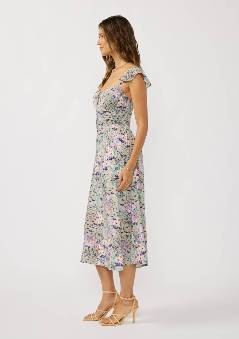 Front Lace Up Smocked Bust Midi Dress • Mint/Lilac