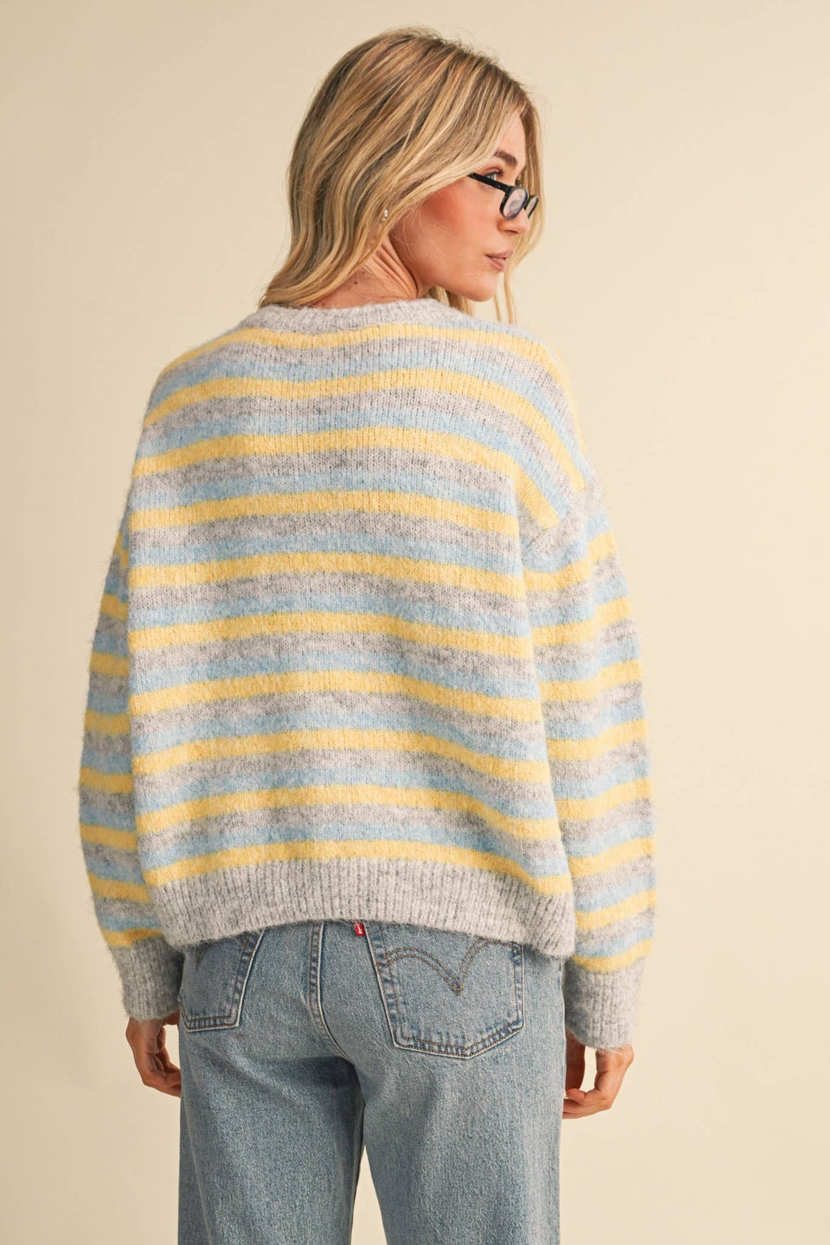 Striped Marled Sweater • Grey Blue & Yellow