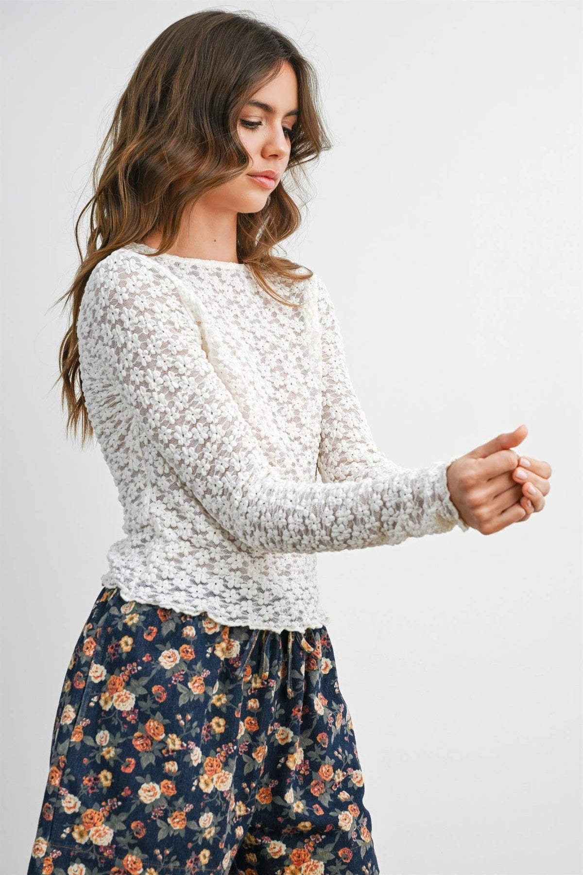 Ivory Textured Long Sleeve Top • Ivory