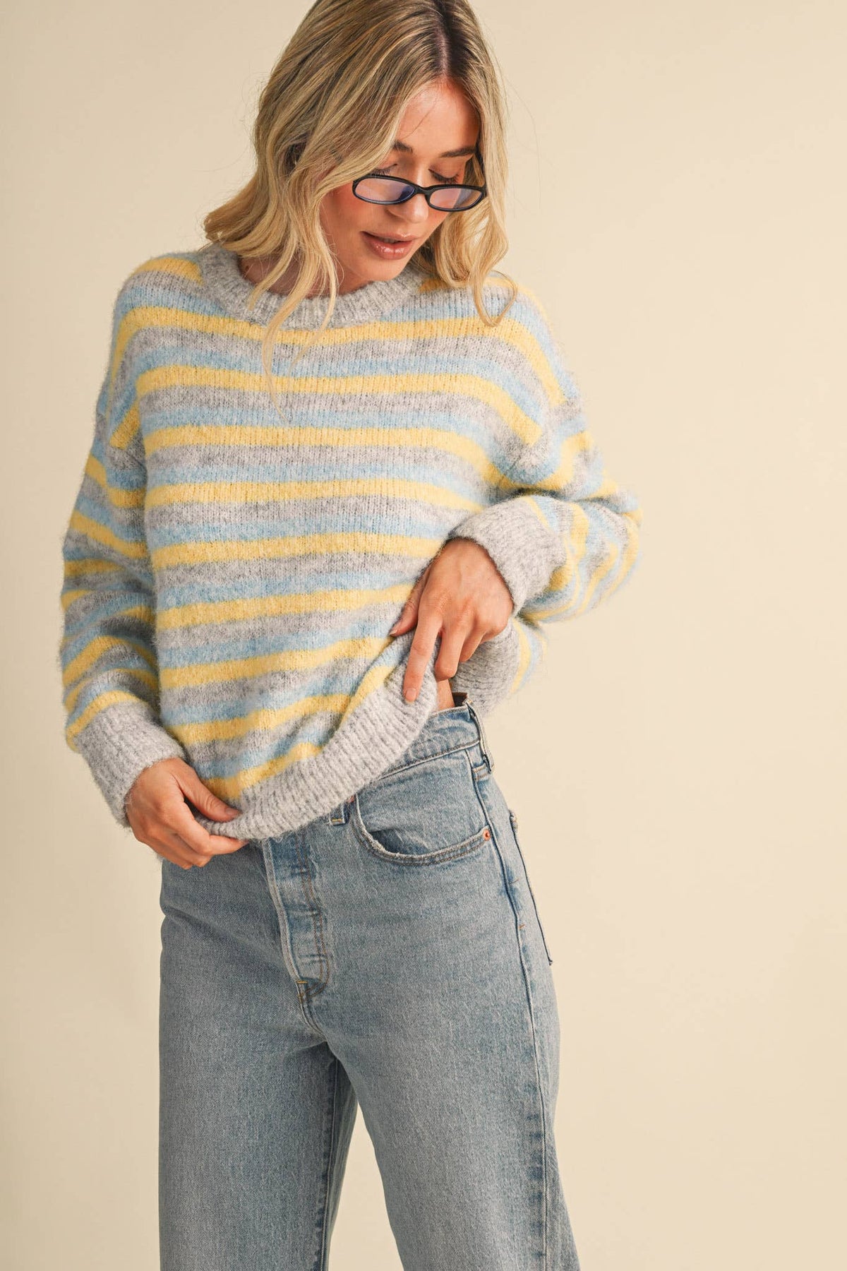 Striped Marled Sweater • Grey Blue & Yellow