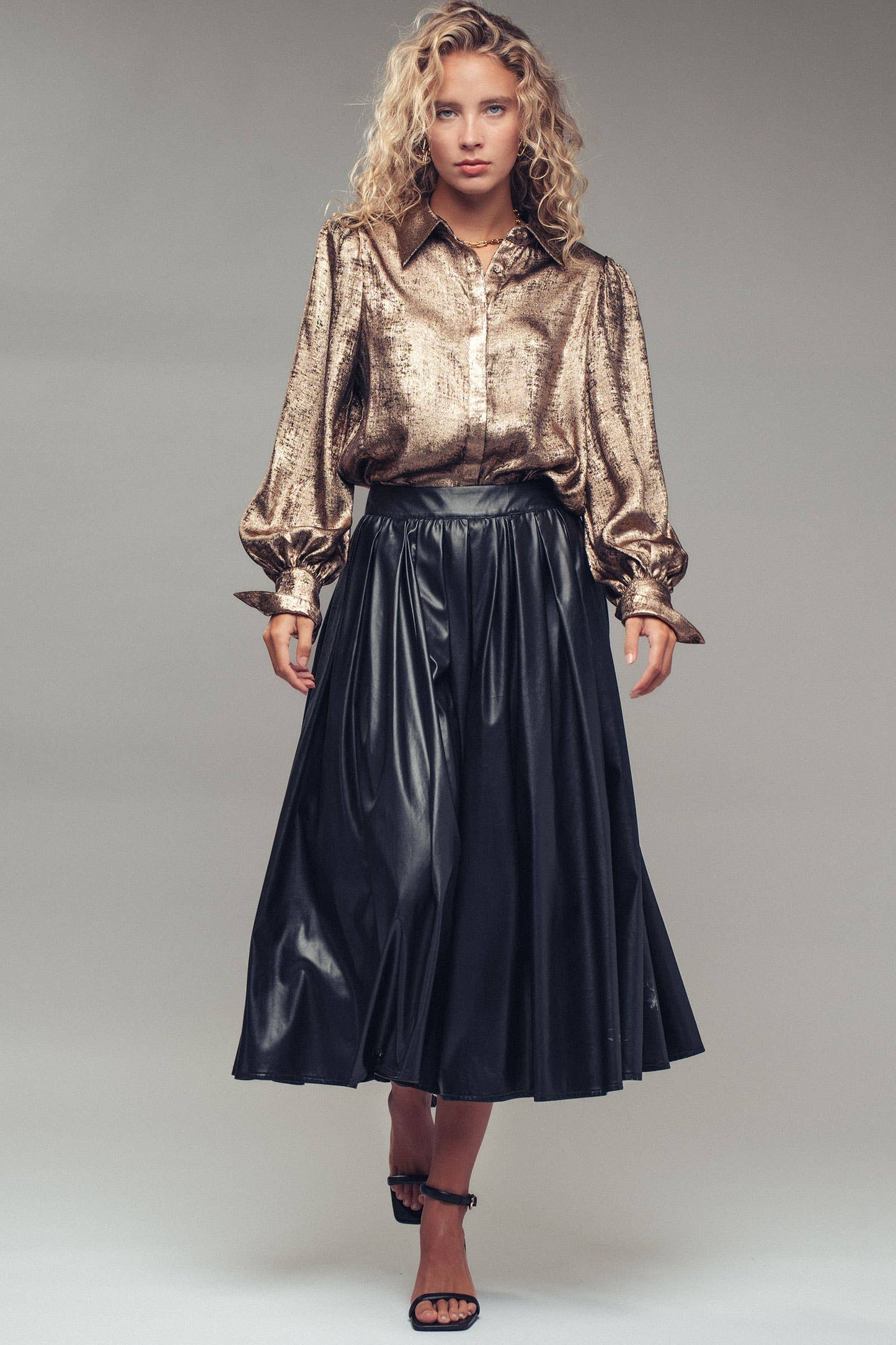 Button Down Blouse • Metallic Gold