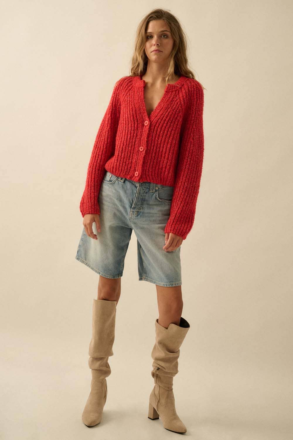 Crop Cardigan Sweater • Red Orange Confetti