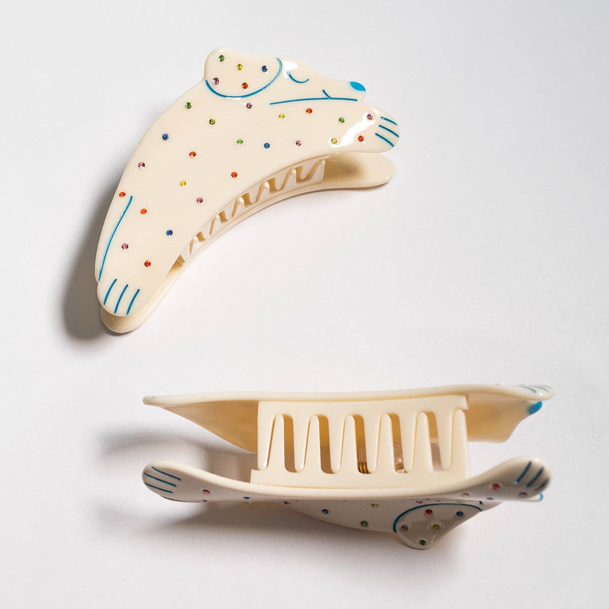 Puppy Dog Rainbow Hair Claw • Rhinestone and Cream