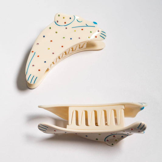 Puppy Dog Rainbow Hair Claw • Rhinestone and Cream