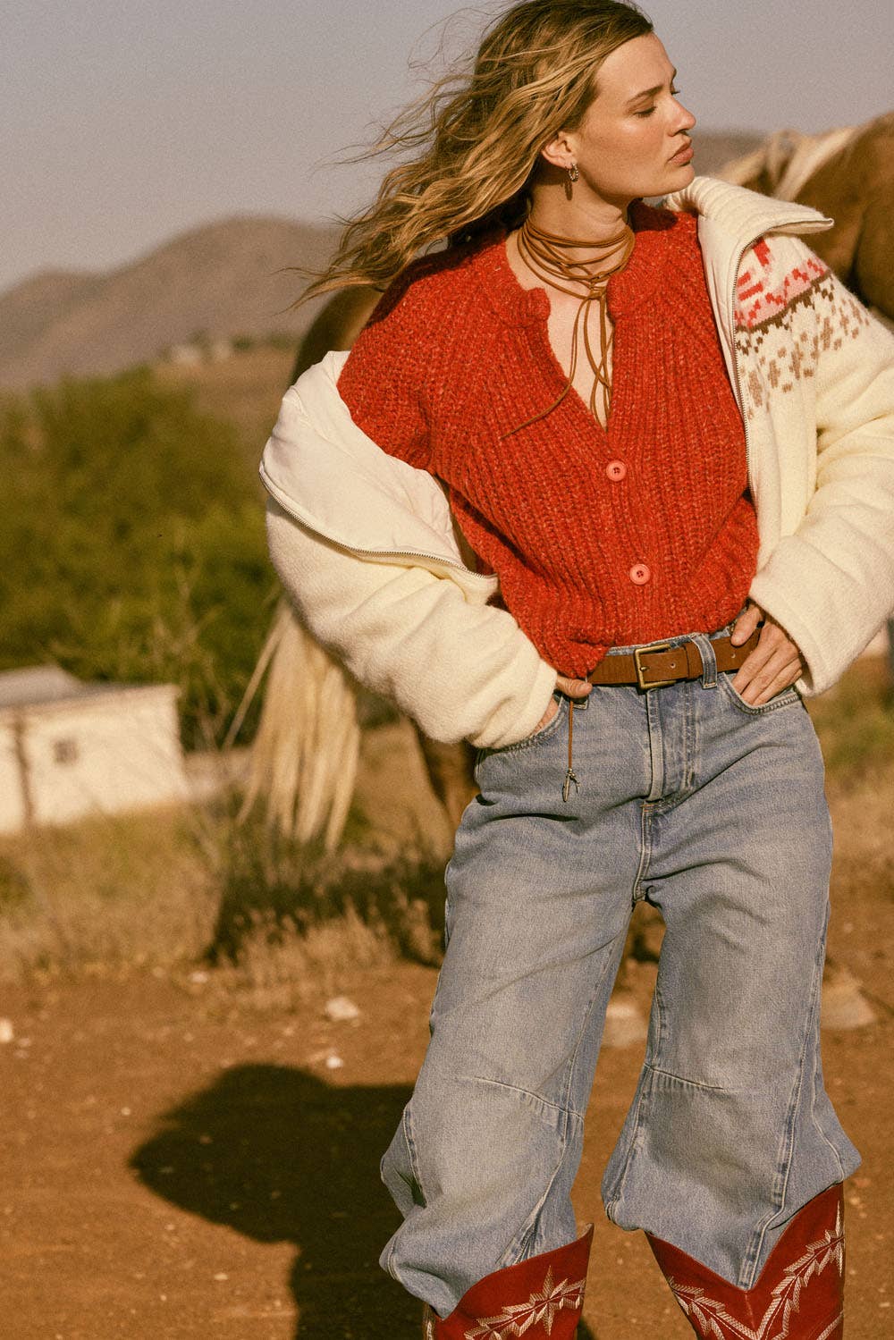 Crop Cardigan Sweater • Red Orange Confetti