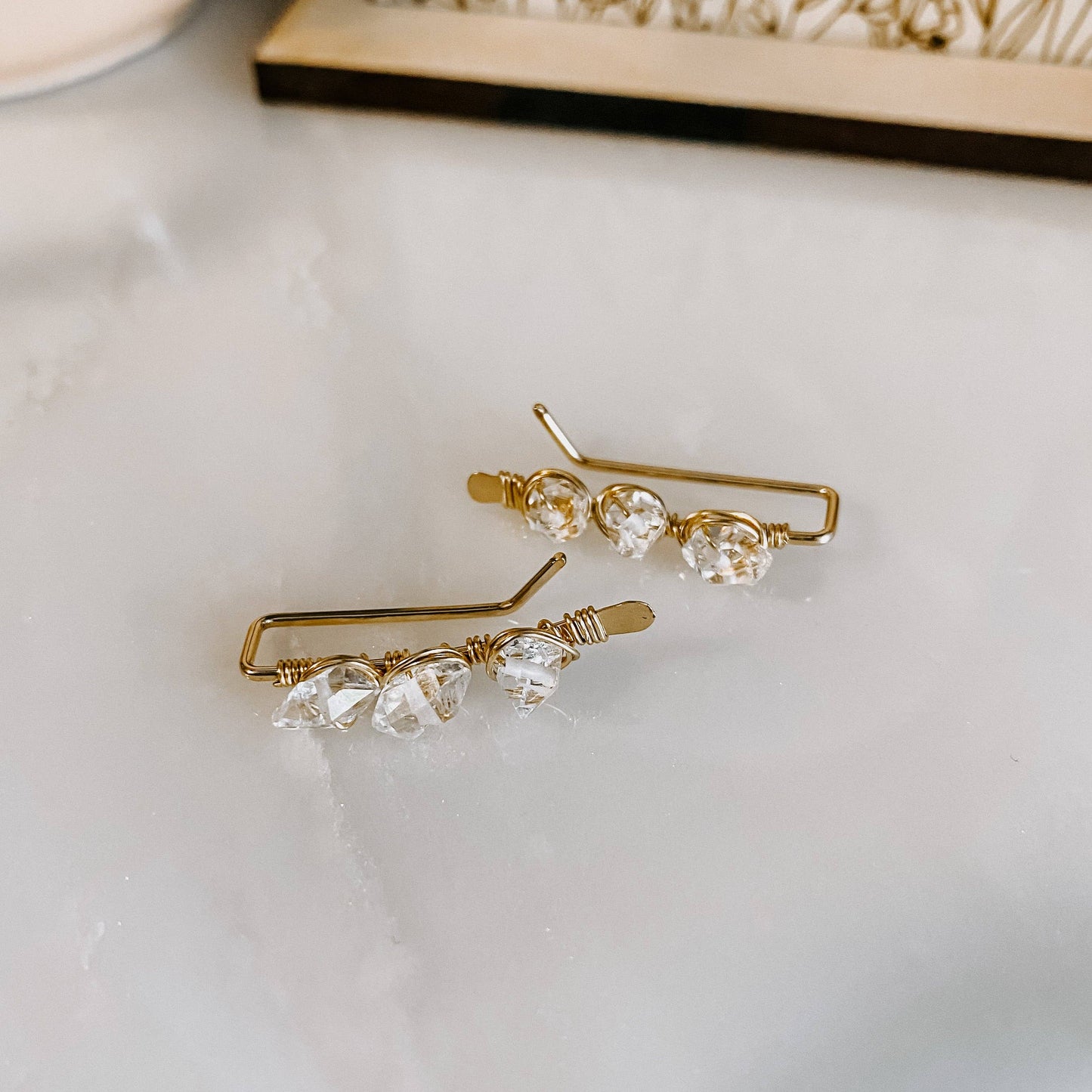 Herkimer Diamond Ear Climber Earrings • 14k Gold Fill