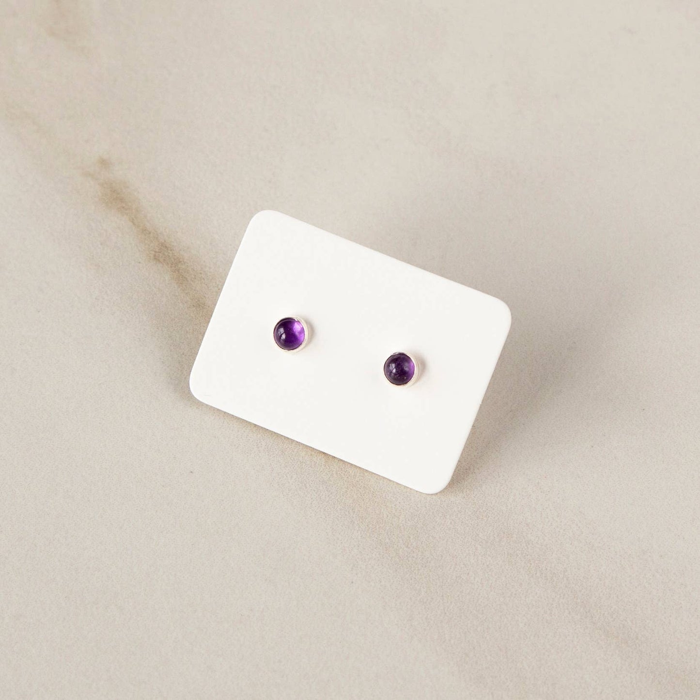 Small Gemstone Stud Earrings • Sterling Silver • Amethyst