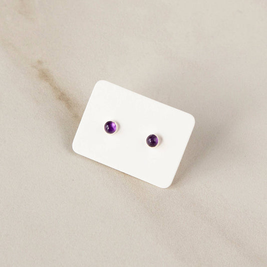Small Gemstone Stud Earrings • Sterling Silver • Amethyst