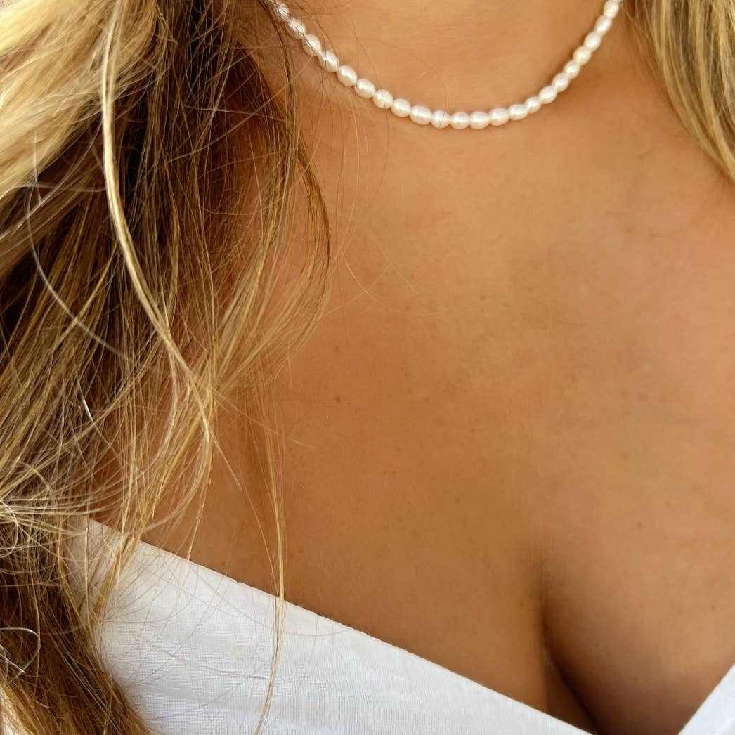 Sea Isle Freshwater Rice Pearl Beaded Necklace • Gold Filled