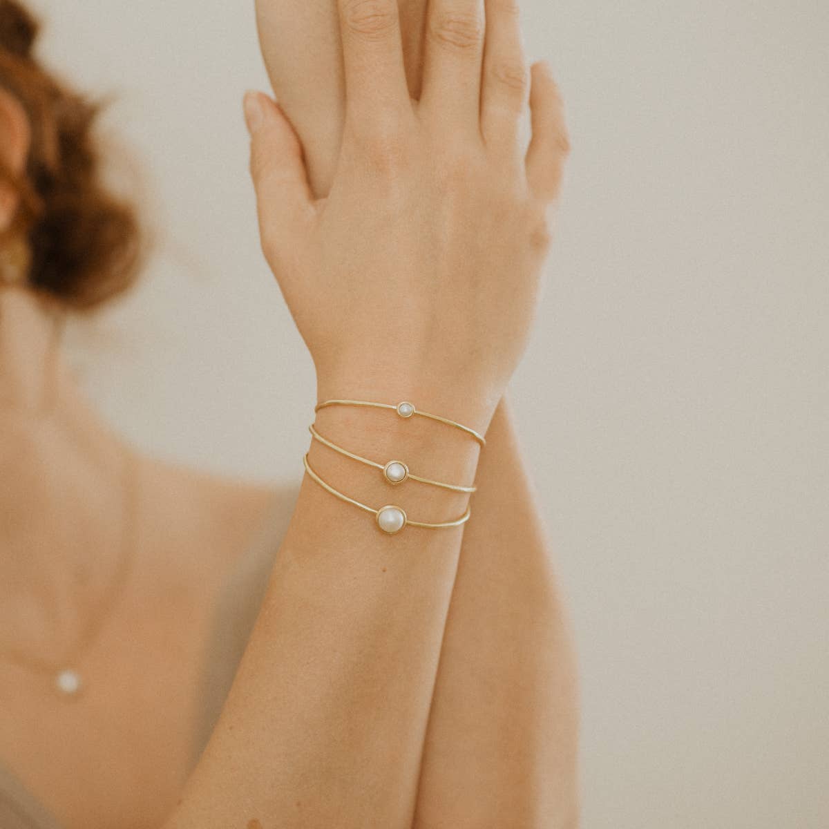 Common Form • Hyalite Stacker Cuff Bracelet • Brass & Pearl