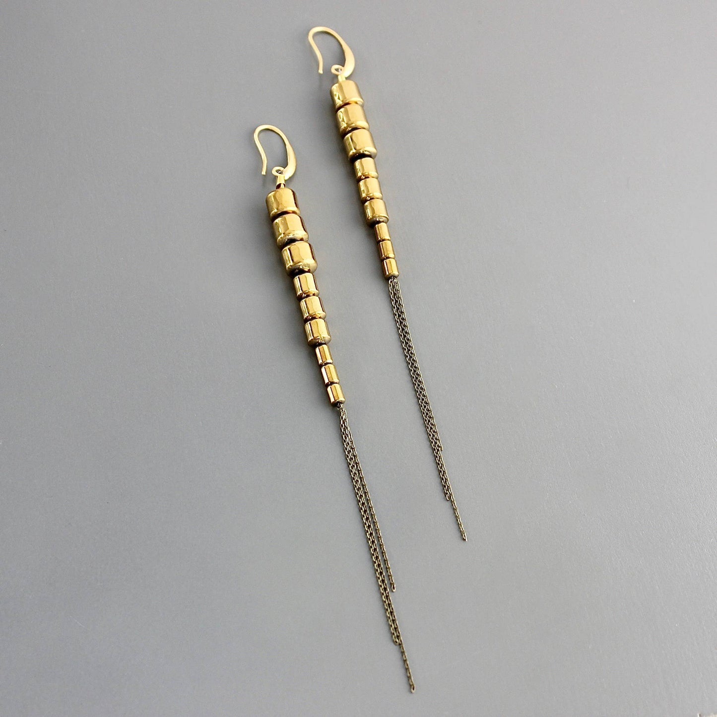 David Aubrey • Hematite & Brass Chain Duster Earrings