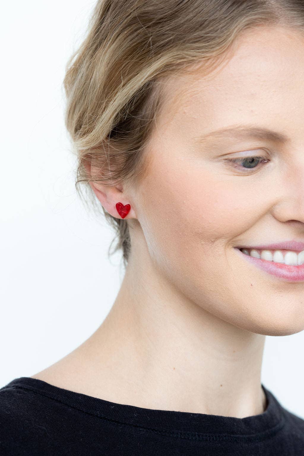 Hand Drawn Heart Stud Earrings • Red
