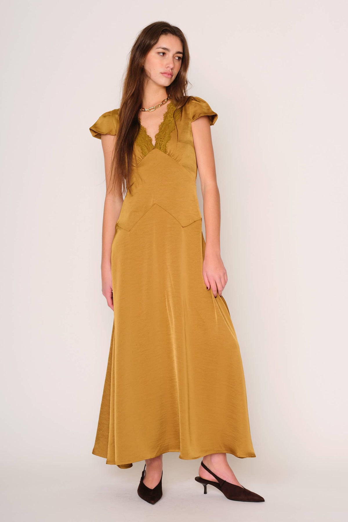 D. Ra • Tessa Sateen Lace Dress • Marigold