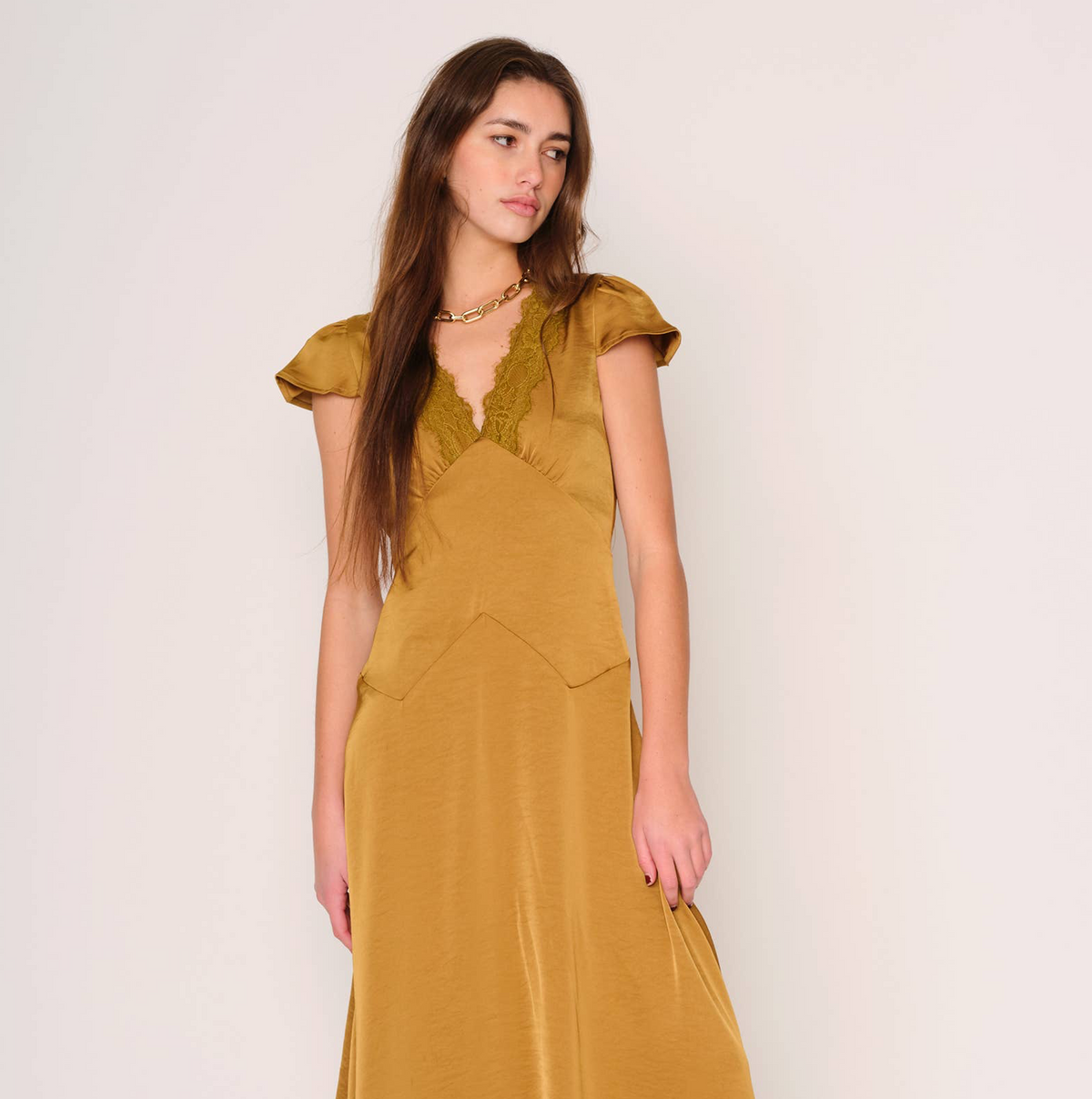 D. Ra • Tessa Sateen Lace Dress • Marigold