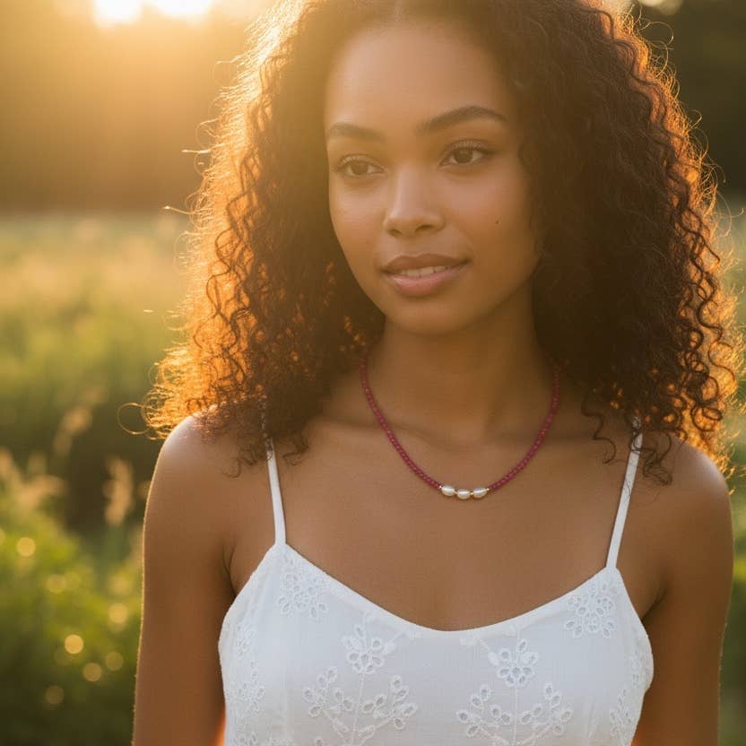 Sunset Pink Pearl Beaded Necklace • Gold Filled