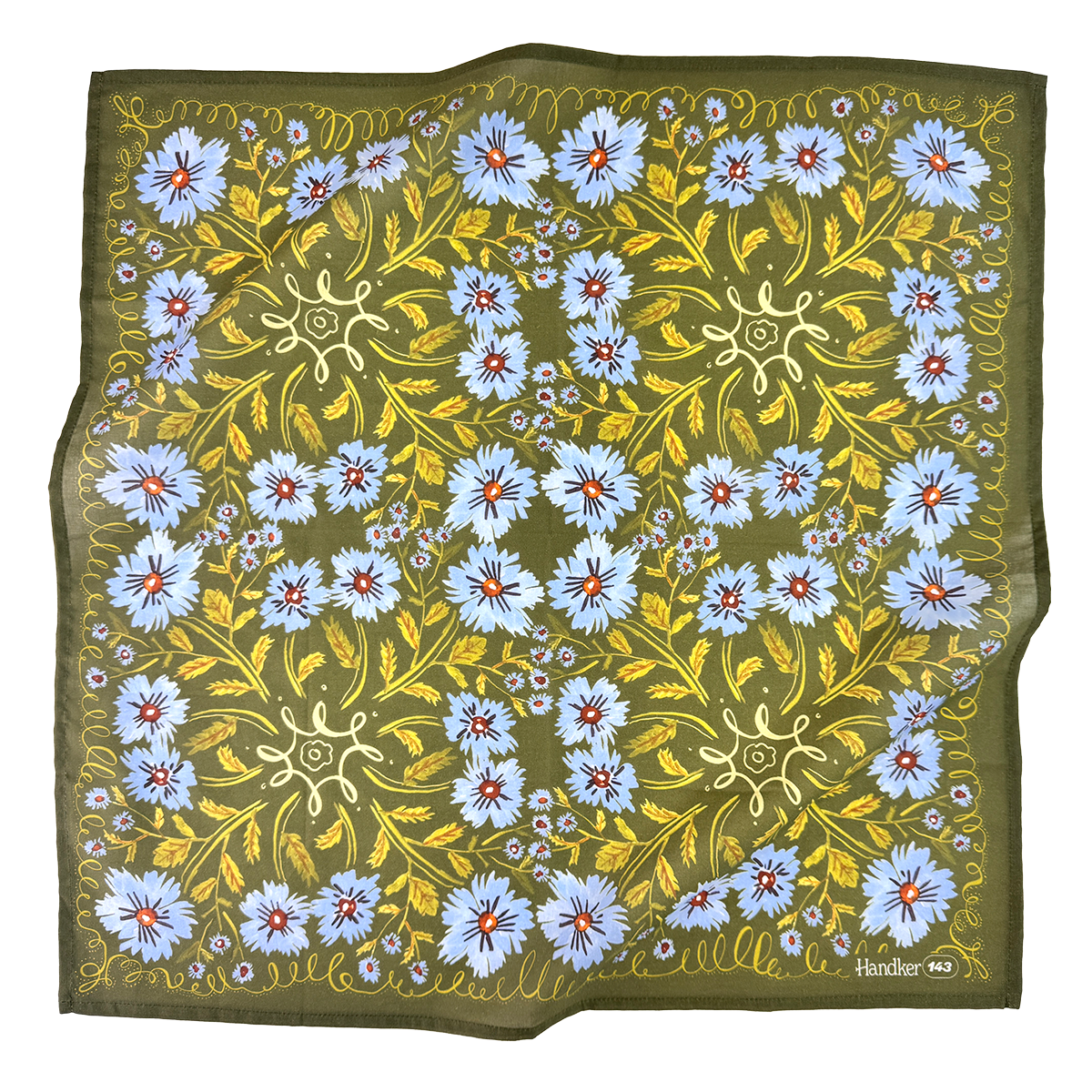 Cotton Bandana • No. 143 Clara • Green & Periwinkle