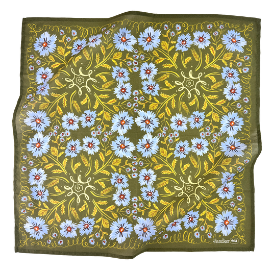 Cotton Bandana • No. 143 Clara • Green & Periwinkle
