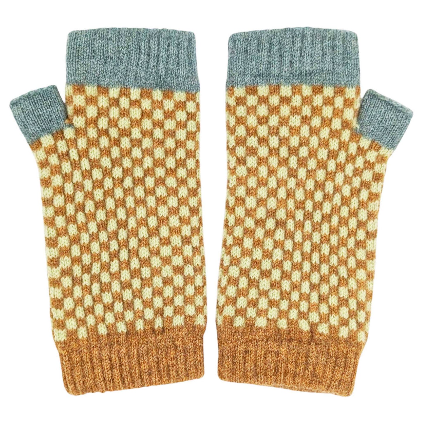 Women's Lambswool Wrist Warmers Checks Mint